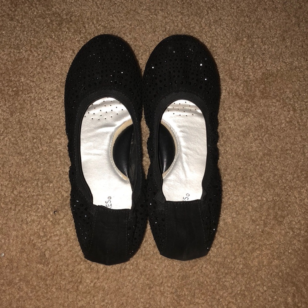 black glittery flats